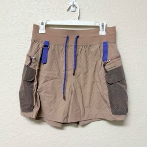 Tan Cargo Shorts with Blue Accents
